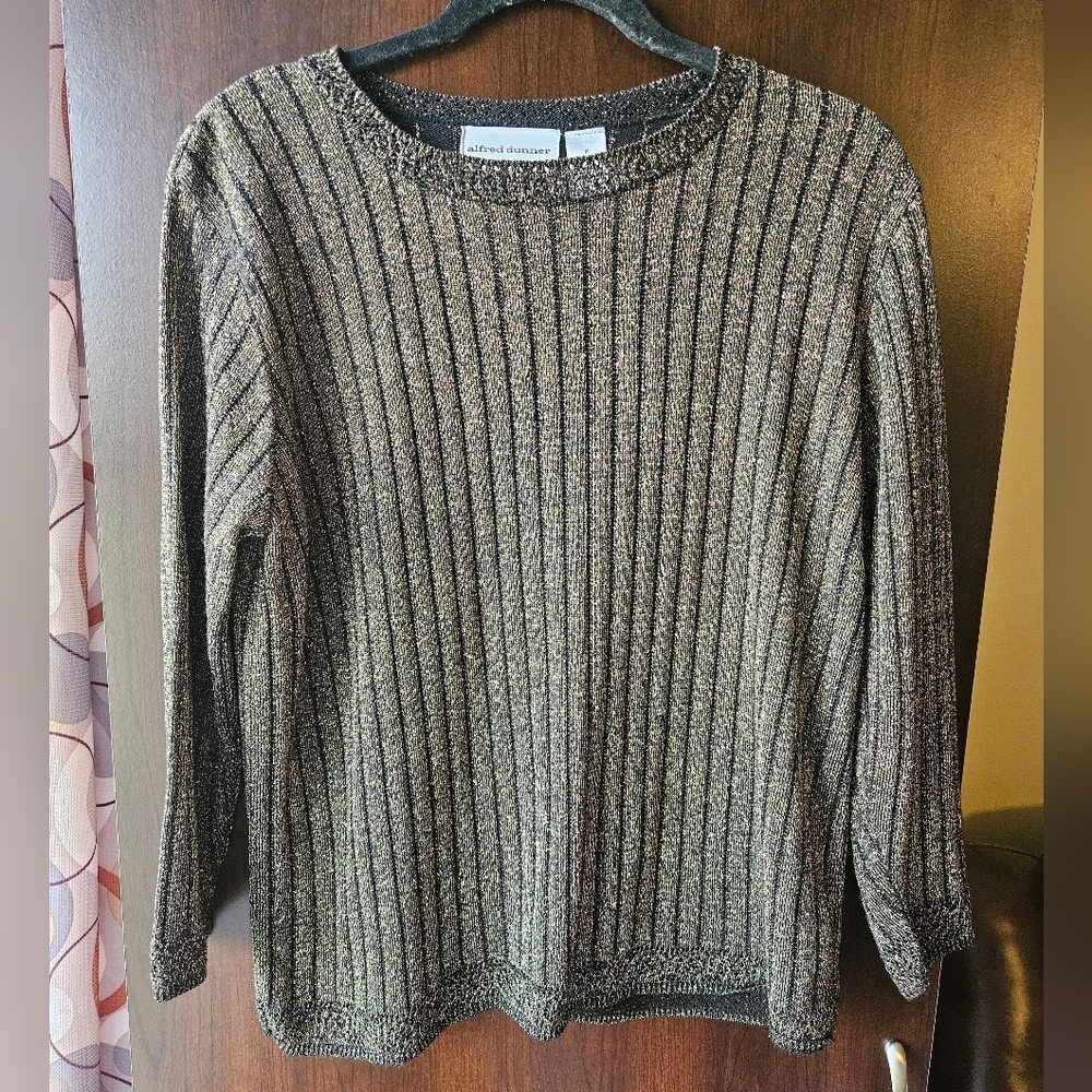 Alfred Dunner Metallic Ribbed Sweater - Black & Gold Size Medium